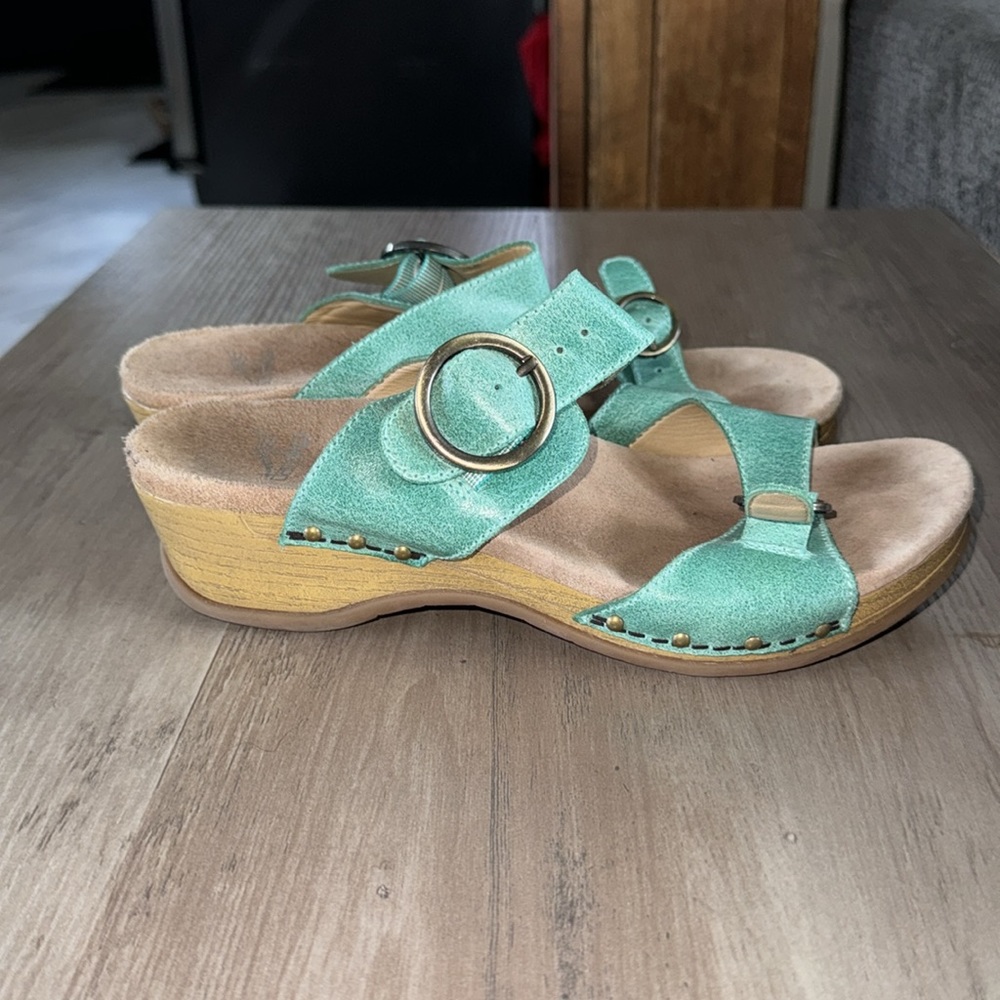 Dansko Teal Sandals with Buckle Accents